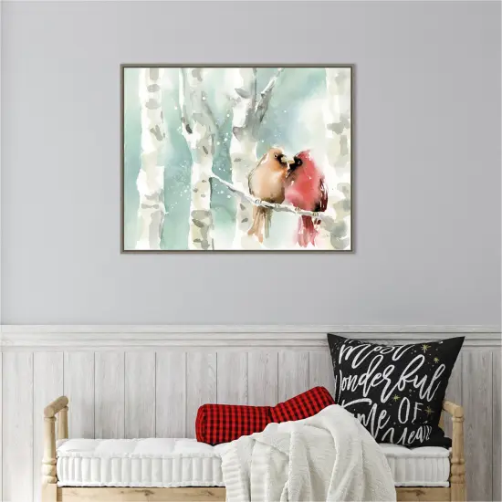 Christmas Cardinals by Katrina Pete 28-in. W x 23-in. H. Canvas Wall Art Print Framed in Grey {5}