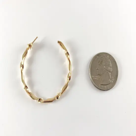 Large Gold Silver Wavy Ribboned Earring Hoops in 18K Gold or Silver Plated Twisted Ribbon Wavy Hoop Earring Over Copper 1 pair {6}