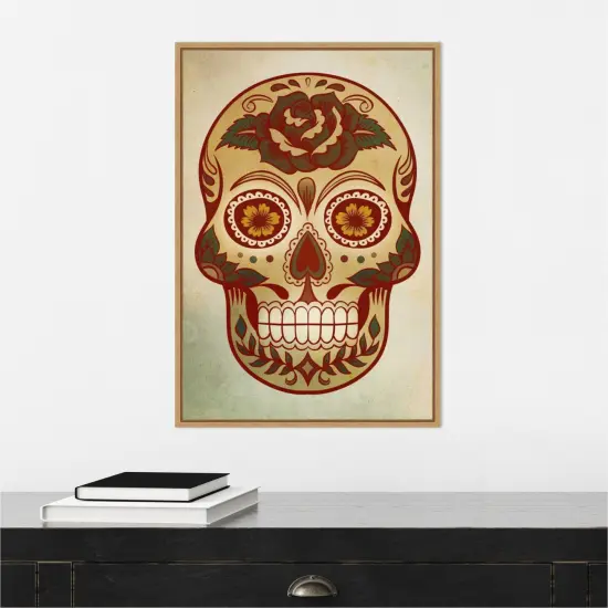 Day of the Dead Skull I by PI Gallerie 16-in. W x 23-in. H. Canvas Wall Art Print Framed in Natural {4}