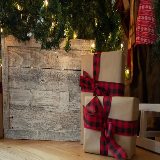 Rustic Farmhouse Small 17" Reclaimed Wooden Christmas Tree Box Collar White {5}