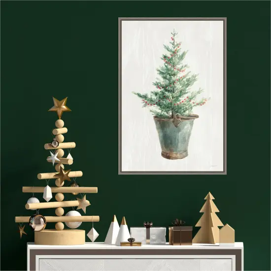 White and Bright Christmas Tree I by Danhui Nai 16-in. W x 23-in. H. Canvas Wall Art Print Framed in Grey {4}