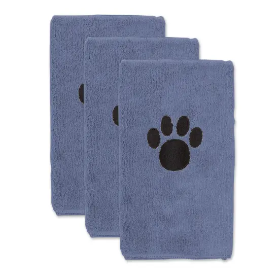 DII Stonewash Blue Embroidered Paw Small Pet Towel (Set of 3) {1}