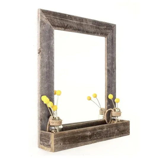 Rustic Farmhouse 16 x 20 Weathered Gray Wood Framed Mirror with Shelf {1}