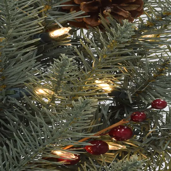 Perfect Holiday 24" Pre-lit Carolina Spruce Wreath With Pine Cones And Red Berry Clusters {2}