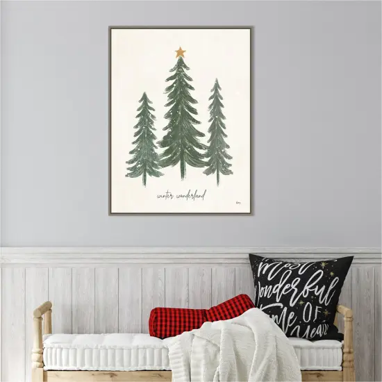Woodland Christmas Trees by Veronique Charron 23-in. W x 30-in. H. Canvas Wall Art Print Framed in Grey {5}