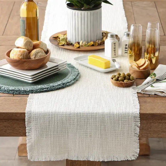 DII Cream Sugar Basket Fringe Table Runner 14x72 {4}