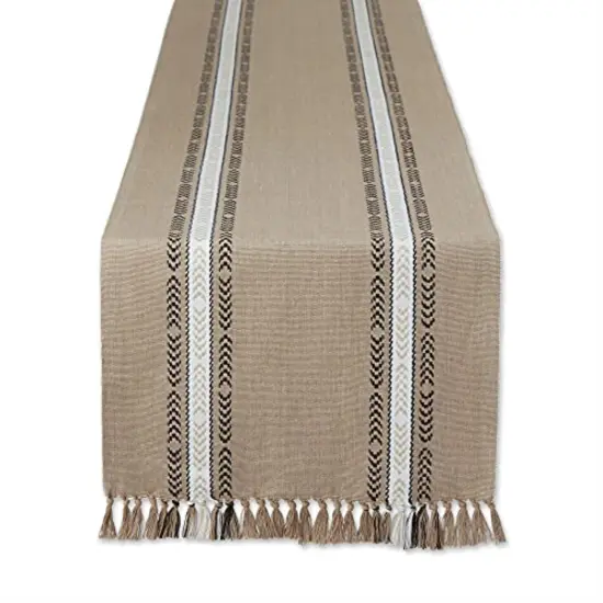 DII Stone Dobby Striped Fringe Ribbed Table Runner 14x72 {1}
