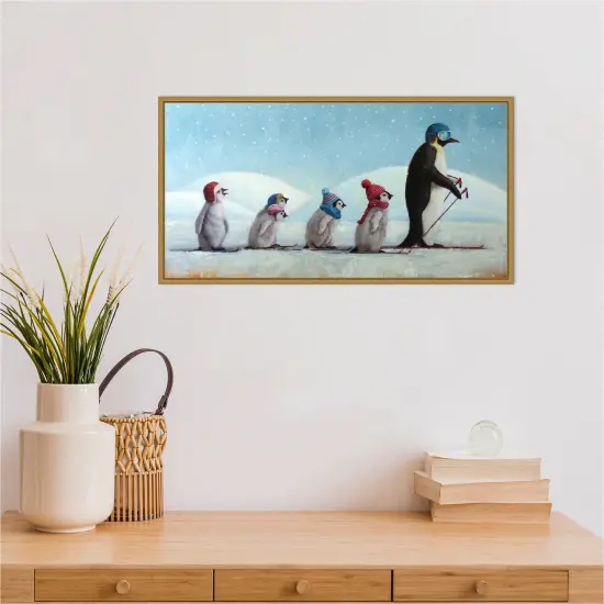 Ski School Penguins by Lucia Heffernan Canvas Wall Art Print Framed Gold {5}