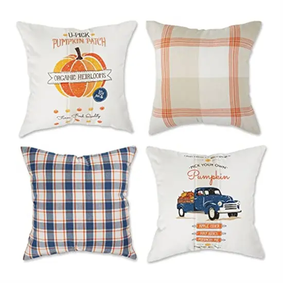 DII Asst Autumn Plaid And Print Pillow Cover 18x18 inch, 4 Piece {1}