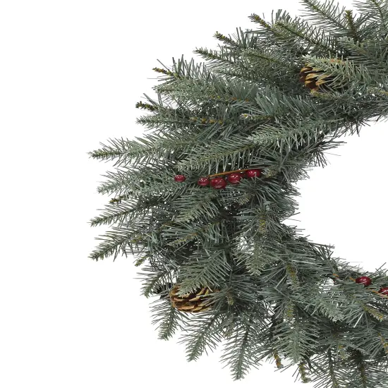 Perfect Holiday 24" Carolina Spruce Wreath With Pine Cones And Red Berry Clusters {3}