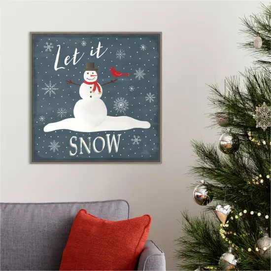 Christmas Cheer IV Let it Snow by Laura Marshall 22-in. W x 22-in. H. Canvas Wall Art Print Framed in Grey {5}