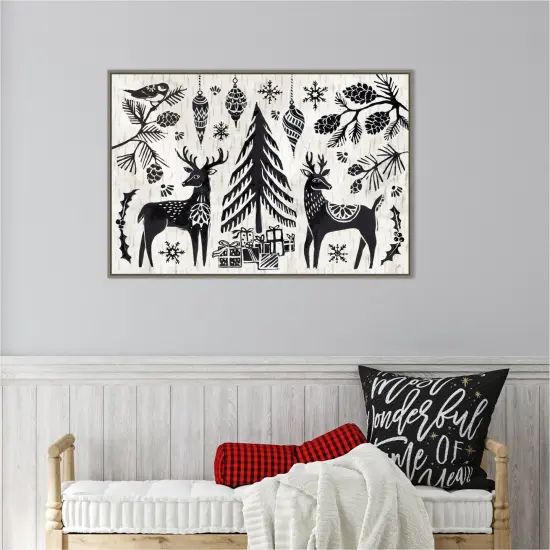 Woodcut Christmas I by Daphne Brissonnet Canvas Wall Art Print Framed {4}