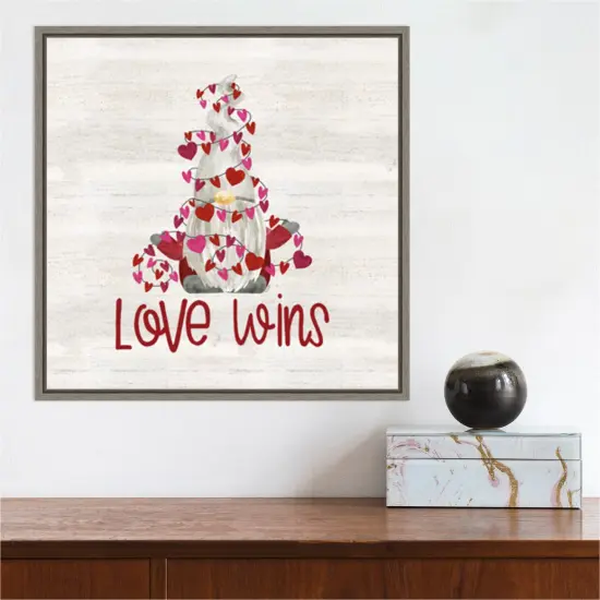 Valentine Gnomes VII Love Wins by Tara Reed 16-in. W x 16-in. H. Canvas Wall Art Print Framed in Grey {4}