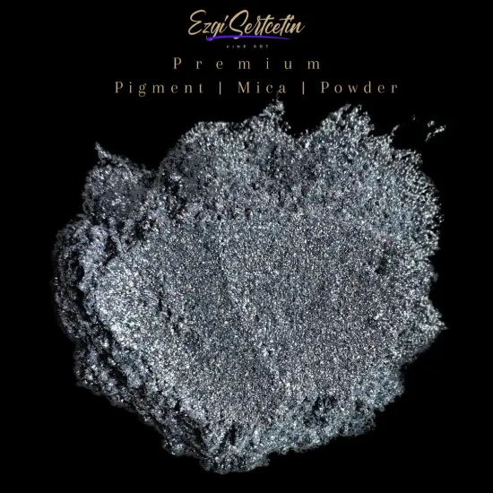 Premium Pigment Powder 50g | Authentic Unique & Bright Pearlescent Metallic and Neon Colors | Especially Formulated for Artwork, Resin, Slime, Plasticine and more by Ezgi Sertcetin Metallic silver {1}