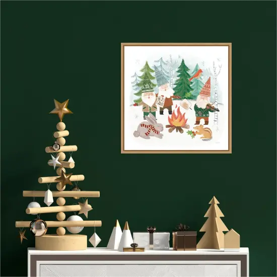 Woodland Gnomes II by Mary Urban 16-in. W x 16-in. H. Canvas Wall Art Print Framed in Natural {4}