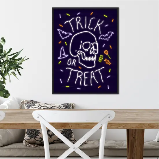 Neon Halloween I by Victoria Barnes 18-in. W x 24-in. H. Canvas Wall Art Print Framed in Black {5}