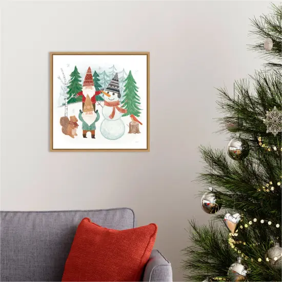 Woodland Gnomes IV by Mary Urban 16-in. W x 16-in. H. Canvas Wall Art Print Framed in Natural {5}