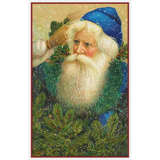 Father Christmas St. Nick Santa In Blue Cap Counted Cross Stitch Pattern {2}