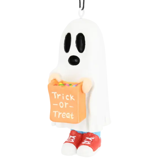 Trick or Treating Kid in Ghost Costume Halloween Ornaments {1}