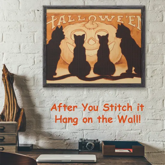 Vintage Halloween Black Cats and a Carved Counted Cross Stitch Pattern {3}
