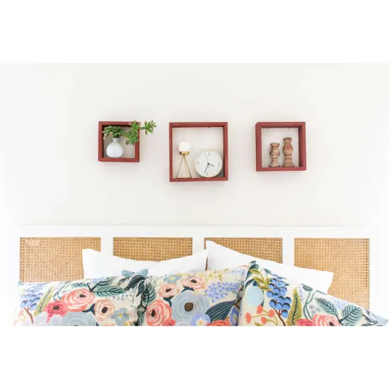 Rustic Farmhouse Reclaimed Wooden Open Square Wall Shelves (Set of 3) Red {5}