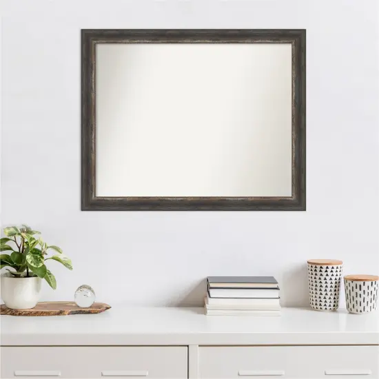 Amanti Art Non-Beveled Wall Mirror, Bark Rustic Char Narrow Frame {6}