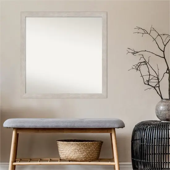 Amanti Art Non-Beveled Wood Wall Mirror, Marred Pewter Frame Marred Silver Frame {7}