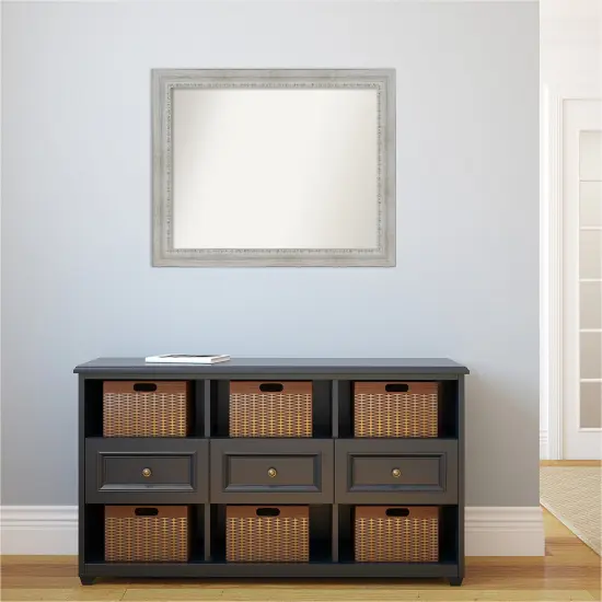 Amanti Art Non-Beveled Wood Wall Mirror, Distressed Rustic White Wash Frame {5}