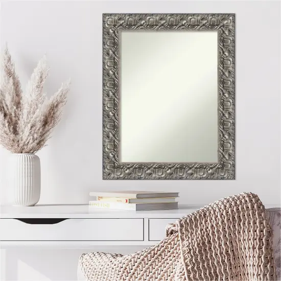 Amanti Art Non-Beveled Wood Wall Mirror, Silver Luxor Frame {6}