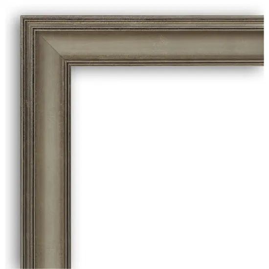 Amanti Art Non-Beveled Wood Wall Mirror, Mezzanine Antique Silver Narrow Frame {3}
