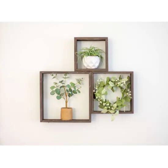 Rustic Farmhouse Reclaimed Wooden Open Square Wall Shelves (Set of 3) Brown {4}