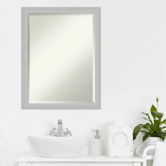 Beveled Wood Bathroom Wall Mirror, Low Luster Silver Frame {6}