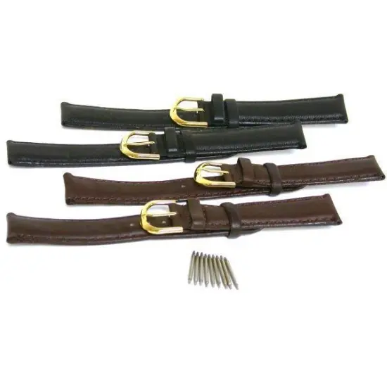 4 18mm Black Brown Geniune Padded Leather Watch Band {1}