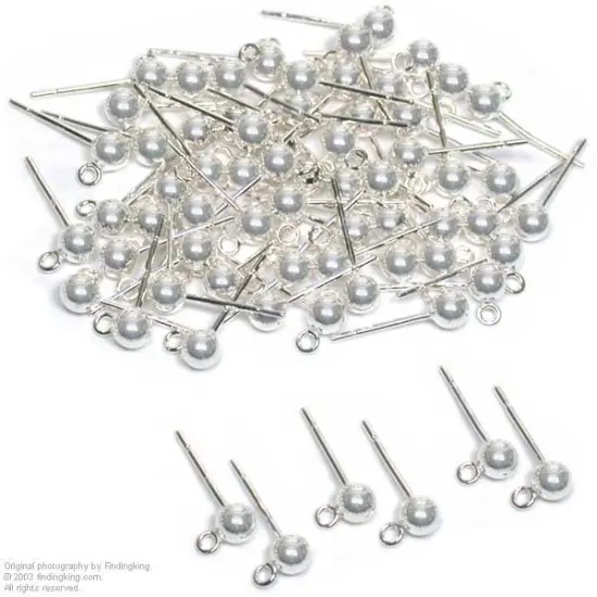 4mm Ball Earrings w/Loop Sterling Silver 40Pc {1}