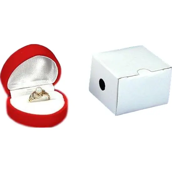 12 Red Flocked Ring Heart Gift Boxes Jewelry Displays {2}