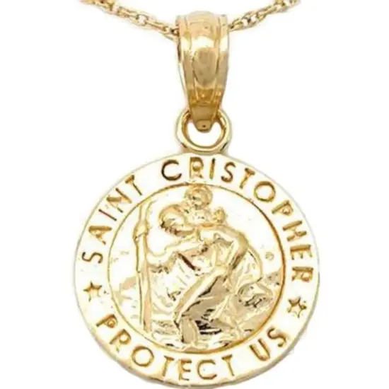 14K Gold St Christopher Charm 18" Chain Jewelry {2}