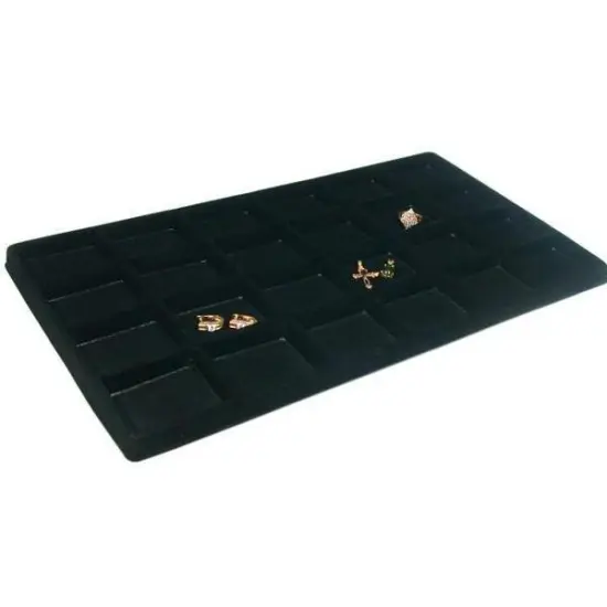 Black Glass-top Jewelry Case (Single metal latch) w/ Black 24-slot Plastic Tray {3}