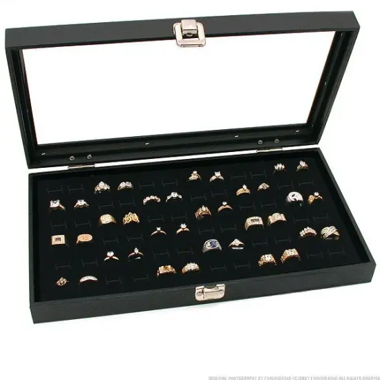 Glass Top Black Jewelry Display Case 2 72 Slot Ring Trays {1}