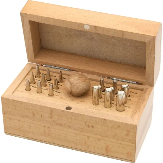 Set of 18 Bezel Setting Punches in Wooden Box {1}