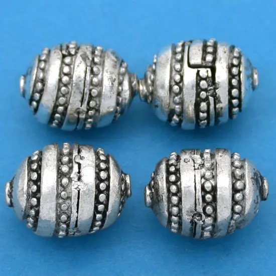 18g Bali Oval Barrel Beads Antq Silver Plated Approx 4 {1}