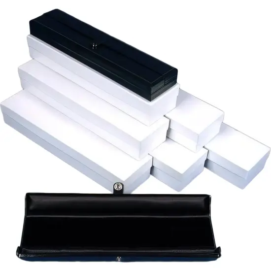 6 Black Leather Bracelet Gift Boxes Display Snap Lid {1}
