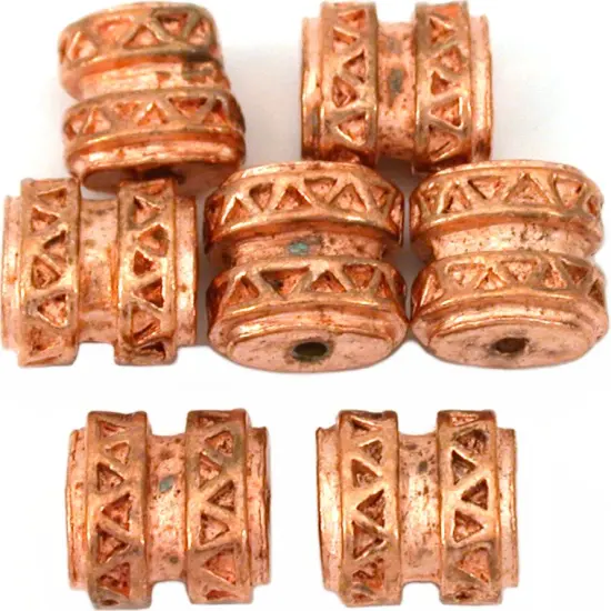15g Bali Flat Oval Barrel Beads Copper Plt 9mm Approx 6 {1}