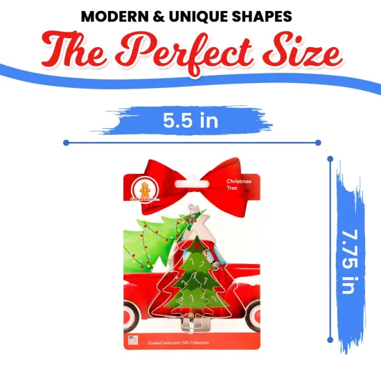 CookieCutter.com Christmas Tree Cookie Cutter Set 3 Piece, Hang Tag Cookie Recipe Card, Large, Medium, Small, Tin Plate Steel, USA {3}