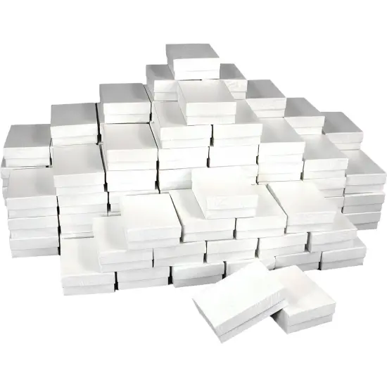 100 Cardboard and Paper Cotton Filled Jewelry Gift Boxes 3" x 2" x 1"H {1}