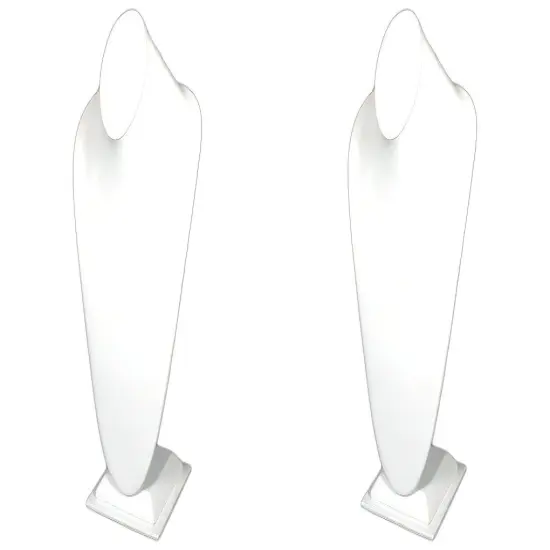 White Faux Leather Necklace Bust Jewelry Display 14 1/2" 2 Pcs {1}