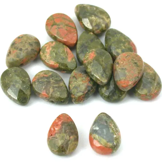14 Unakite Teardrop Beads Jewelry Gemstone Beading 13mm {1}