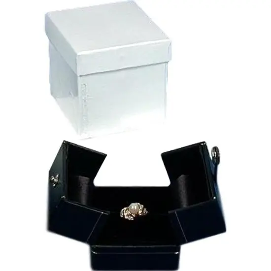 Snap Lid Ring Jewelry Gift Box Black Faux Leather 2" {1}