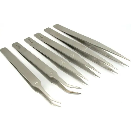 6 Anti-Magnetic Curved & Straight Tweezers #AA #F #HH {1}