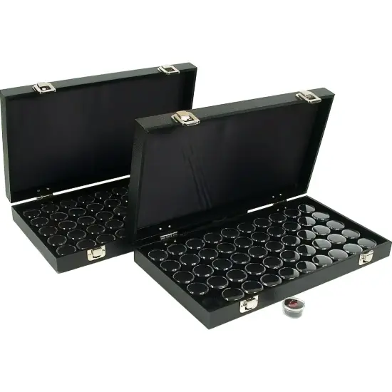 100 Gem Jars Black Display Tray Gemstone Travel Case {1}