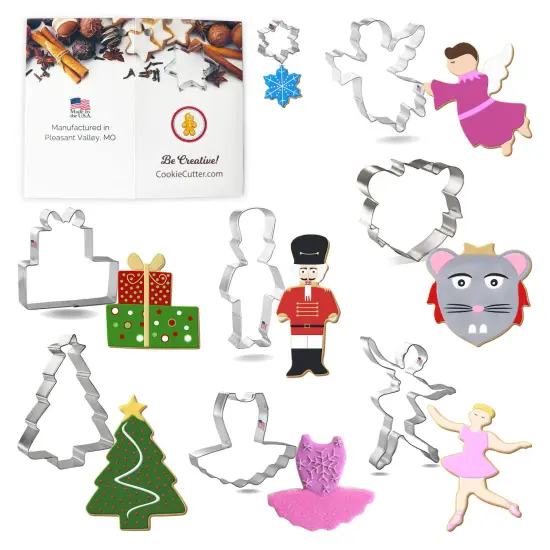 CookieCutter.com Nutcracker 8 Piece Cookie Cutters Set, Nutcracker, Fairy, Tutu, Christmas Tree, Gift Boxes, Ballerina, Tin Plate Steel, USA {1}